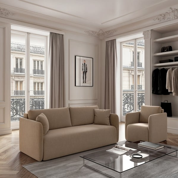 Světle hnědá sametová rozkládací pohovka 220 cm Chaum – Rodier-image-1