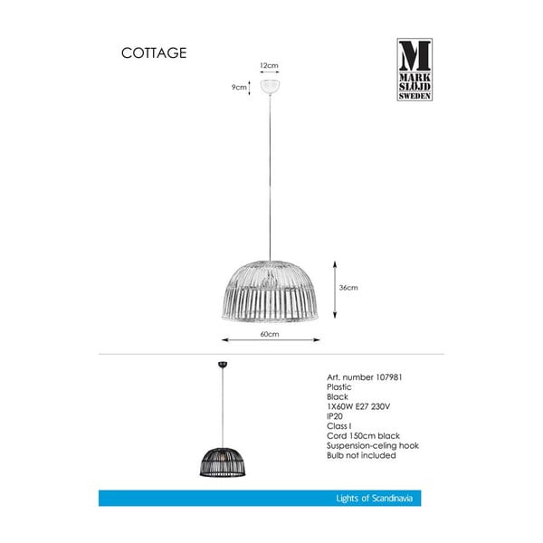 Černé závěsné svítidlo Markslöjd Cottage Pendant-image-2