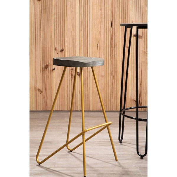 Barová stolička z jilmového dřeva ve zlaté barvě/v přírodní barvě (výška sedáku 78 cm) District – Premier Housewares-image-1