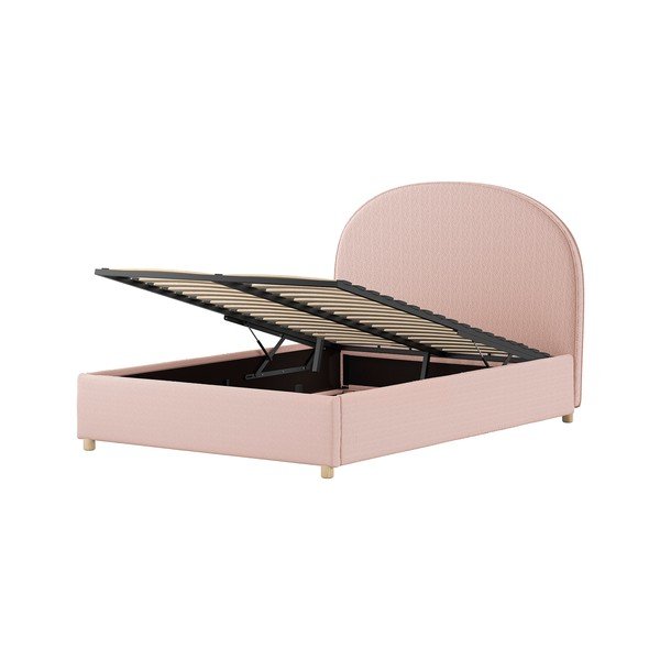 Růžová čalouněná dvoulůžková postel s úložným prostorem s roštem 140x200 cm Moon – Vipack-image-4
