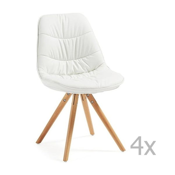 Sada 4 bílých čalouněných jídelních židlí s dřevěným podnožím La Forma Lars