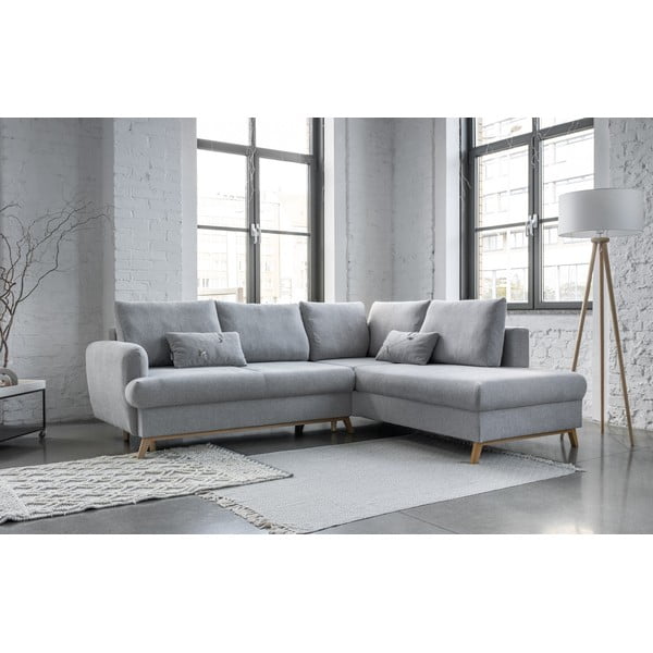 Světle šedá rozkládací/s úložným prostorem rohová pohovka (pravý roh/do L) Scandic Lagom – Miuform-image-3