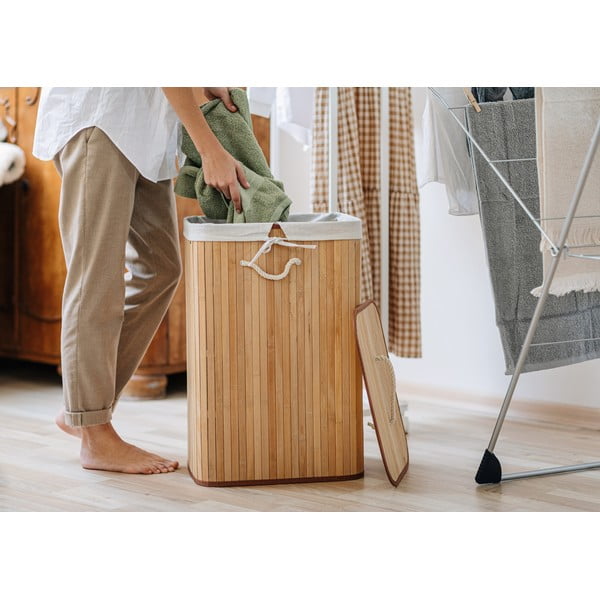 Bambusový koš na prádlo v přírodní barvě 78 l Bamboo – Compactor-image-1