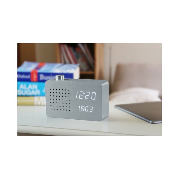 Šedý budík s bílým LED displejem a rádiem Gingko Radio Click Clock-image-2
