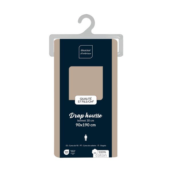 Béžové napínací bavlněné prostěradlo 90x190 cm Lina – douceur d'intérieur-image-2