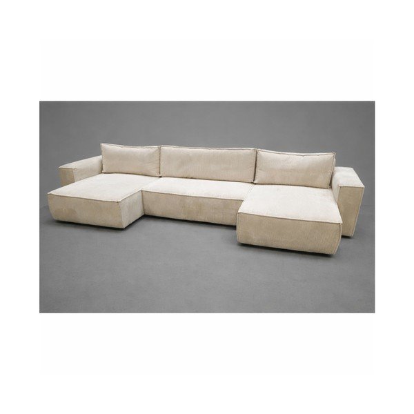 Béžová manšestrová rozkládací/s úložným prostorem rohová pohovka (do "U") Nihad - II. jakost – Bobochic Paris-image-1