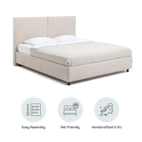 Béžová čalouněná dvoulůžková postel s úložným prostorem s roštem 180x200 cm Myra Bold – Bonami Selection-image-4