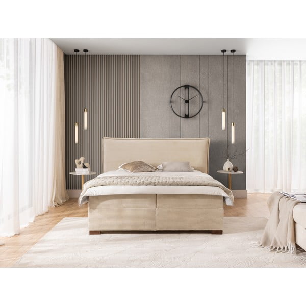 Béžová boxspring postel s úložným prostorem 140x200 cm Lysa – Ropez-image-4