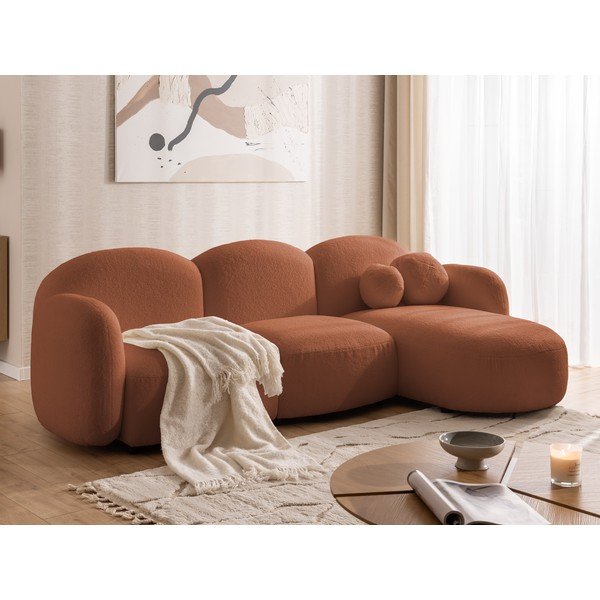 Rohová pohovka z textilie bouclé v terakotové barvě (pravý roh/s lenoškou) Orbit – Ropez-image-4