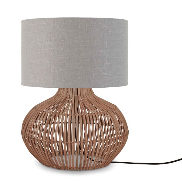 Stolní lampa s textilním stínidlem ve světle šedo-přírodní barvě (výška 48 cm) Kalahari – Good&Mojo