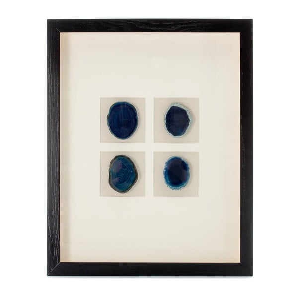 Nástěnná dekorace v rámu s 4 modrými nerosty Vivorum Mineral, 51,5 x 41,5 cm