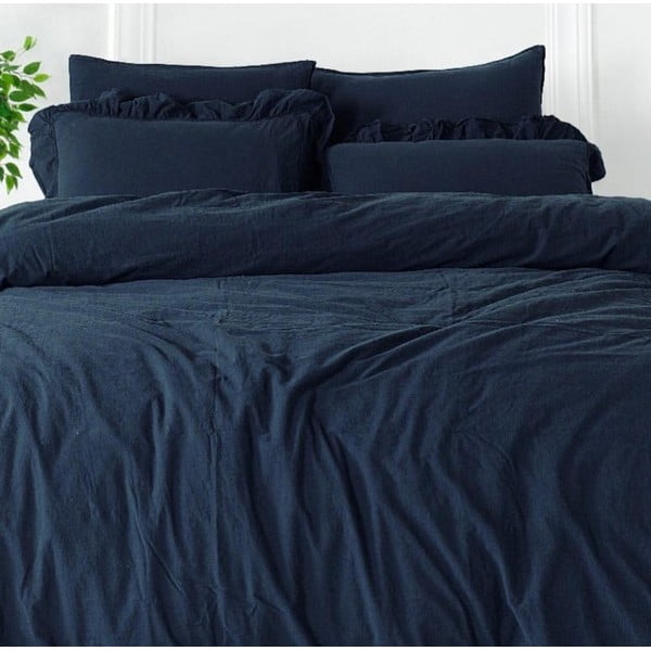 Tmavě modré povlečení na dvoulůžko/prodloužené z bavlny Renforcé 240x220 cm Ruffle Striped – Mila Home Luxury-image-2