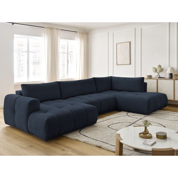 Tmavě modrá rozkládací/s úložným prostorem rohová pohovka (pravý roh/do "U") Fuji – Bobochic Paris-image-1