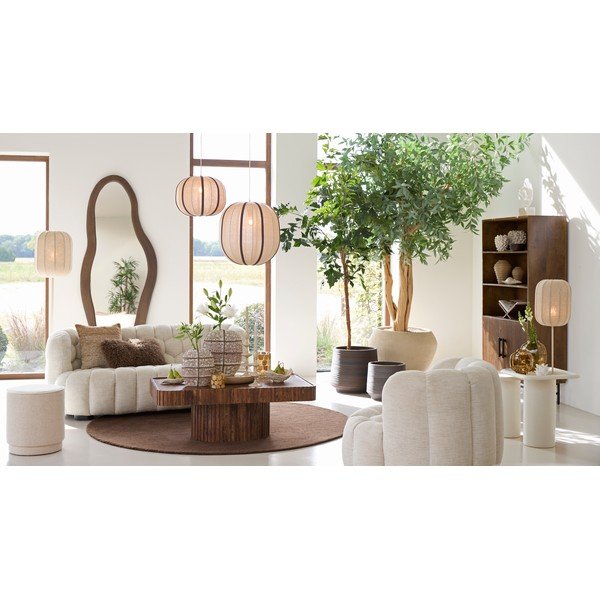 Krémová stojací lampa s textilním stínidlem (výška 165 cm) Solune – Light & Living-image-1