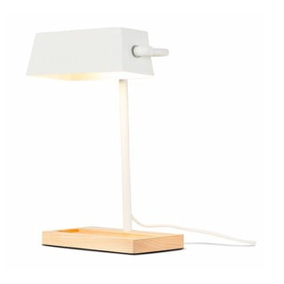Bílá stolní lampa s prvky z jasanového dřeva Citylights Cambridge
