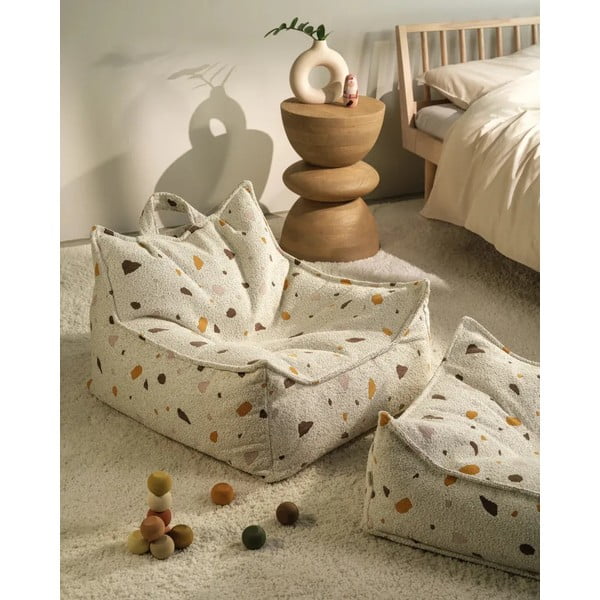 Bílý dětský sedací vak z textilie bouclé/žinylkový Terrazzo Chair – Wigiwama-image-1