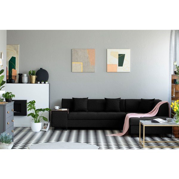 Černá rohová rozkládací pohovka s nohami v černé barvě Cosmopolitan Design Orlando, pravý roh-image-1