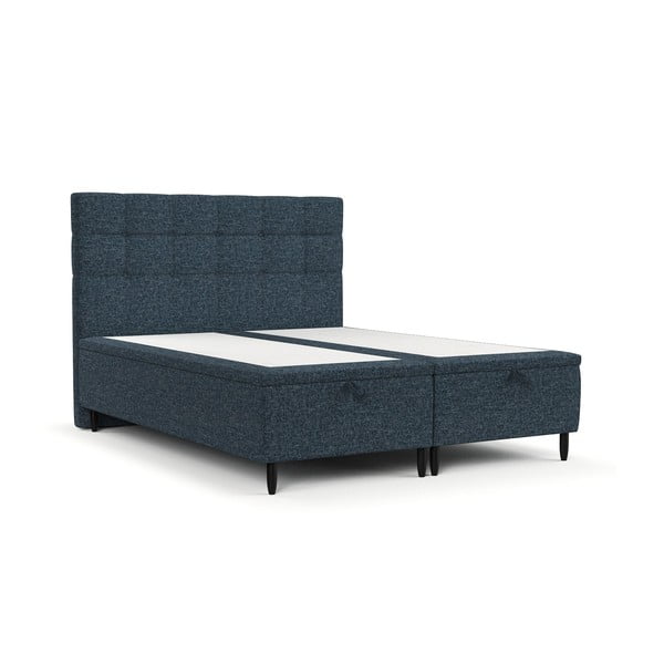 Tmavě modrá čalouněná dvoulůžková postel s úložným prostorem 180x200 cm Senses – Maison de Rêve