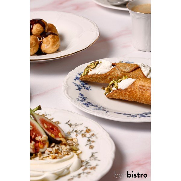 Bílý/modrý dezertní  porcelánový talíř ø 16 cm Retro – BonBistro-image-3