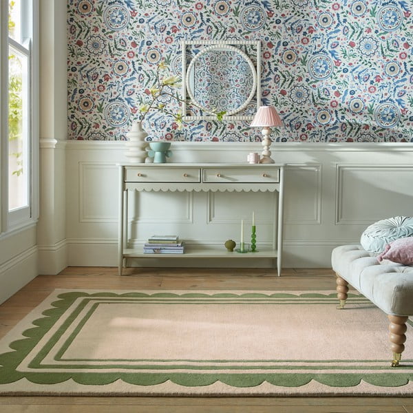 Ručně tkaný vlněný koberec v zeleno-přírodní barvě 120x170 cm Lois Scallop – Flair Rugs-image-1