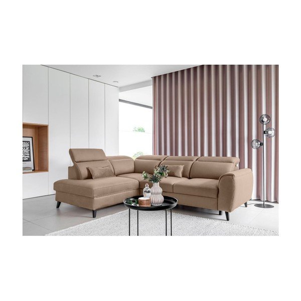 Světle hnědá sametová rozkládací/s úložným prostorem rohová pohovka (pravý roh/do L) Noble – ELTAP-image-1