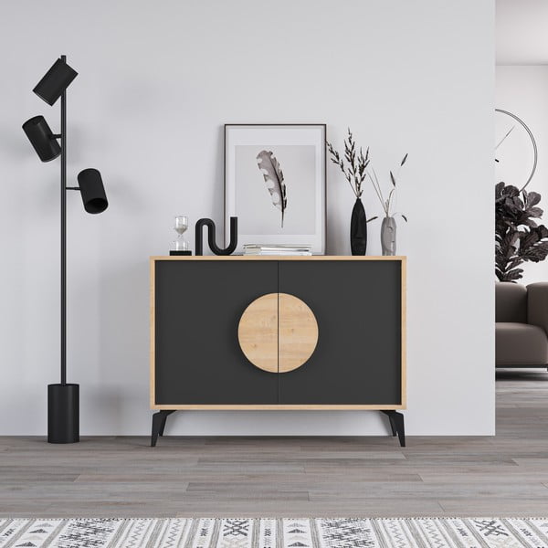 Nízká komoda v dekoru dubu v černo-přírodní barvě 110x82 cm Vae – Marckeric-image-2