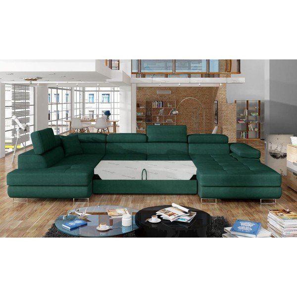 Zelená sametová rozkládací/s úložným prostorem rohová pohovka (levý roh/do "U") Rodrigo – ELTAP-image-2