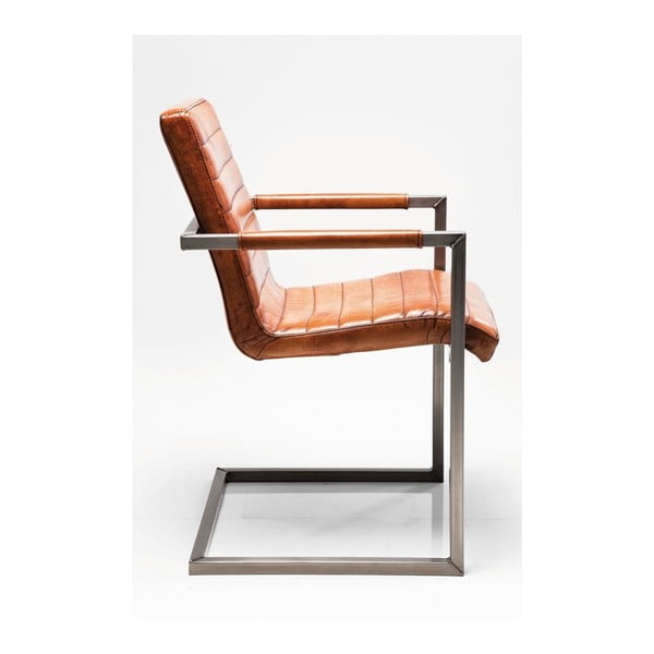 Hnědá kožená židle s područkami Kare Design Cantilever-image-1