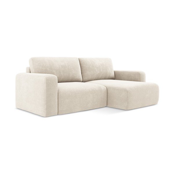 Krémová žinylková rozkládací/s úložným prostorem rohová pohovka (pravý roh/s lenoškou) Kona – Makamii-image-2