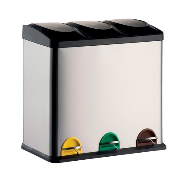 Ocelový odpadkový koš 3x20 l na tříděný odpad/nášlapný v matně stříbrné barvě   Tri Selectif – MSV