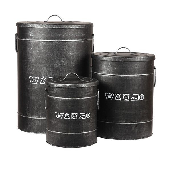 Černý kovový koš na špinavé prádlo LABEL51, ⌀ 40 cm-image-2