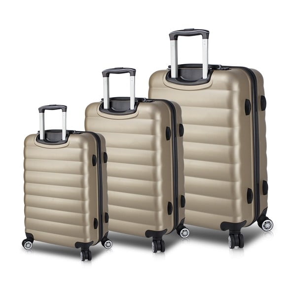 Sada 3 cestovních kufrů na kolečkách s USB porty ve zlaté barvě My Valice RESSO Travel Set