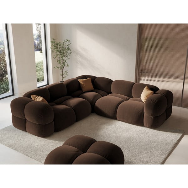 Tmavě hnědá sametová rohová pohovka Loretto – Cosmopolitan Design-image-1