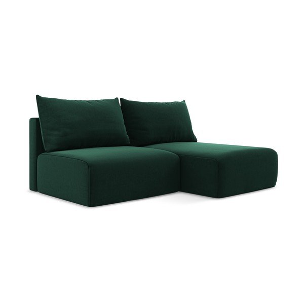 Tmavě zelená sametová rozkládací/s úložným prostorem rohová pohovka (pravý roh/s lenoškou) Kalena – Makamii-image-2