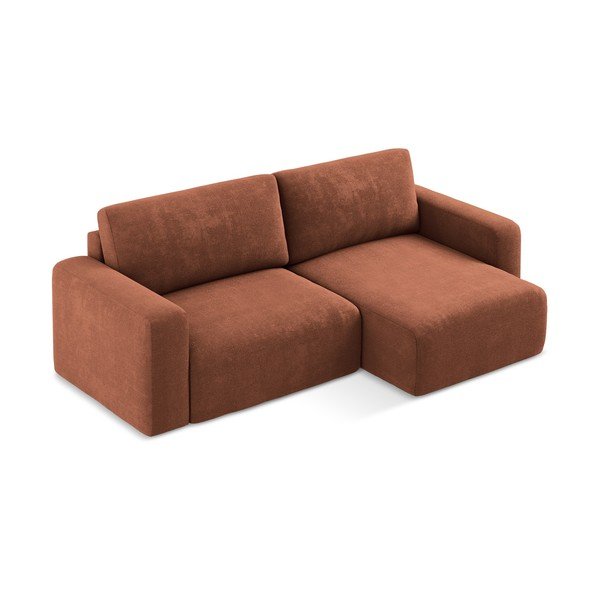 Žinylková rozkládací/s úložným prostorem rohová pohovka v terakotové barvě (pravý roh/s lenoškou) Kona – Makamii-image-2