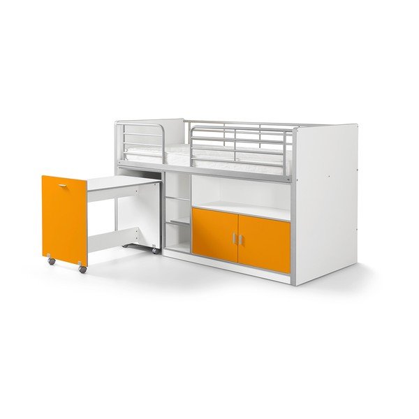 Bílo-oranžová palanda s vysouvacím stolkem a úložným prostorem Vipack, 200 x 90 cm