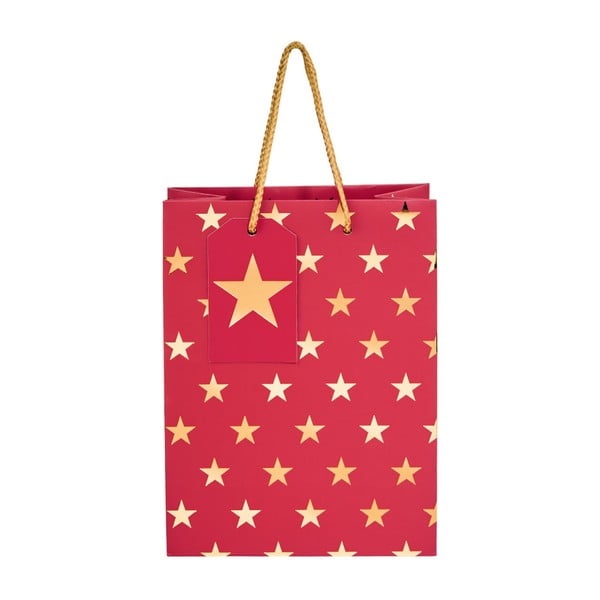 Červená dárková taška Butlers Hvězdy, výška 9,2 cm