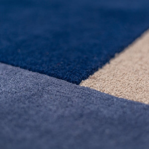 Modrý ručně tkaný vlněný kulatý koberec ø 150 cm Mia Segment – Flair Rugs-image-4