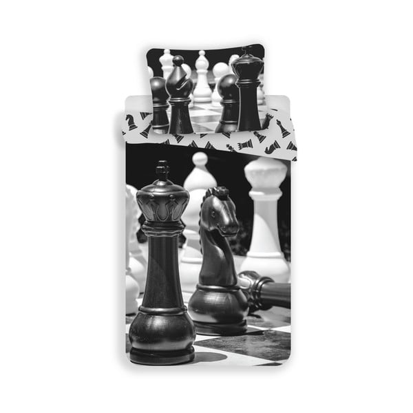 Černobílé bavlněné dětské povlečení na jednolůžko 140x200 cm Chess – Jerry Fabrics