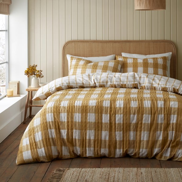 Žluté flanelové povlečení na dvoulůžko 200x200 cm Gingham Check – Catherine Lansfield