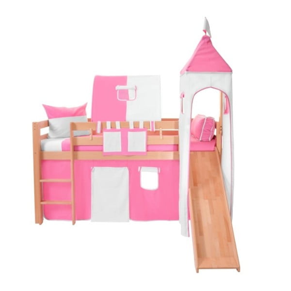 Růžovo-bílý bavlněný hradní set pro dětské patrové postele Mobi furniture Luk a Tom 