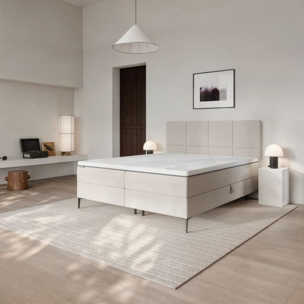 Béžová boxspring postel s úložným prostorem 160x200 cm Bufo – MESONICA-image-1