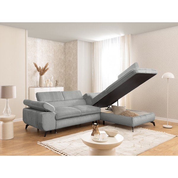 Světle šedá manšestrová rohová pohovka (pravý roh/do L) Marbeya  – Ropez-image-4