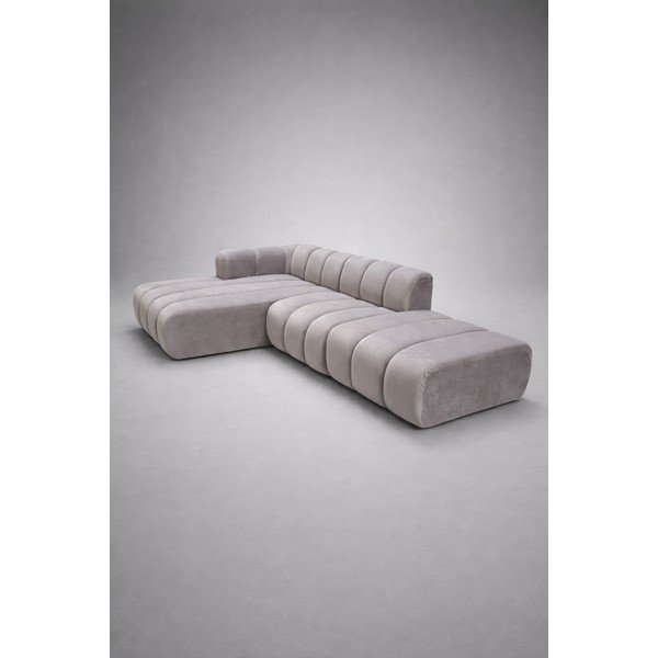 Světle šedá sametová rohová pohovka (levý roh/s lenoškou) Lupine - II. jakost – Micadoni -image-3