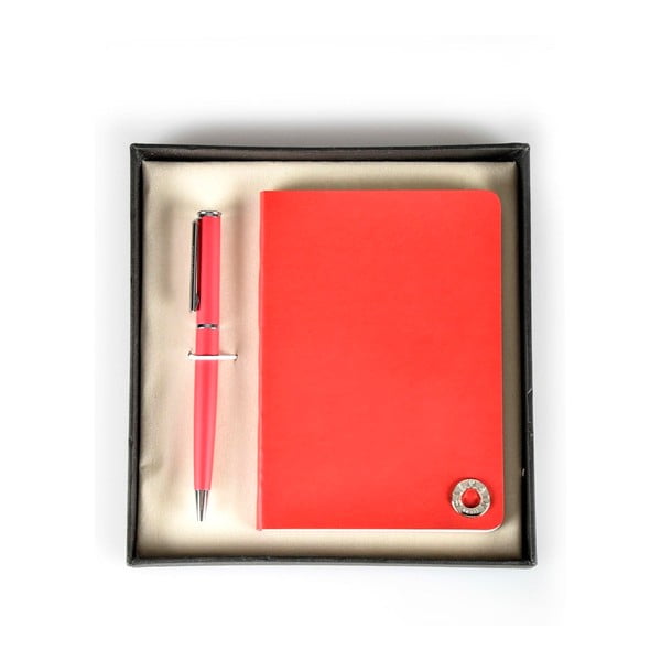 Set červeného pera a zápisníku Balmain v dárkové krabičce