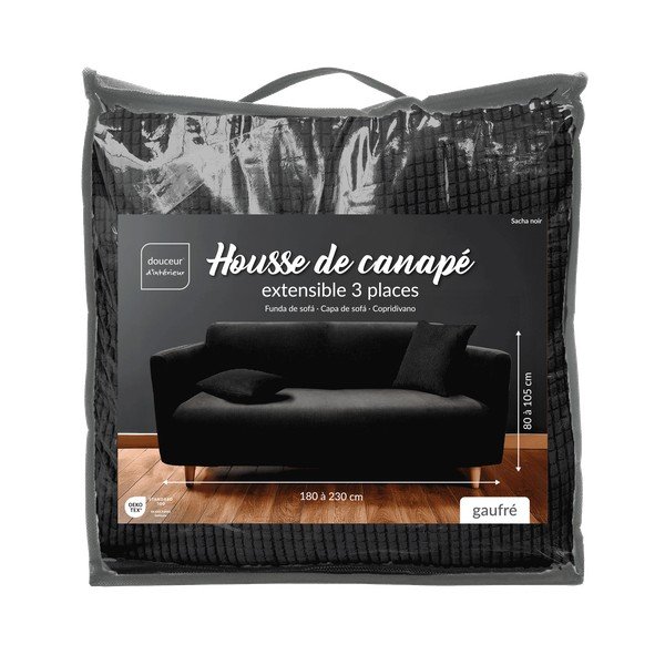 Černý 3místný napínací potah na pohovku Sacha – douceur d'intérieur-image-3