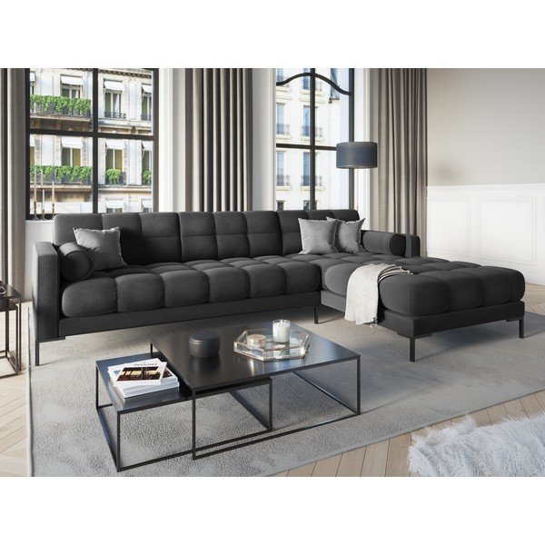 Tmavě šedá sametová rohová pohovka Cosmopolitan Design Bali, pravý roh-image-1