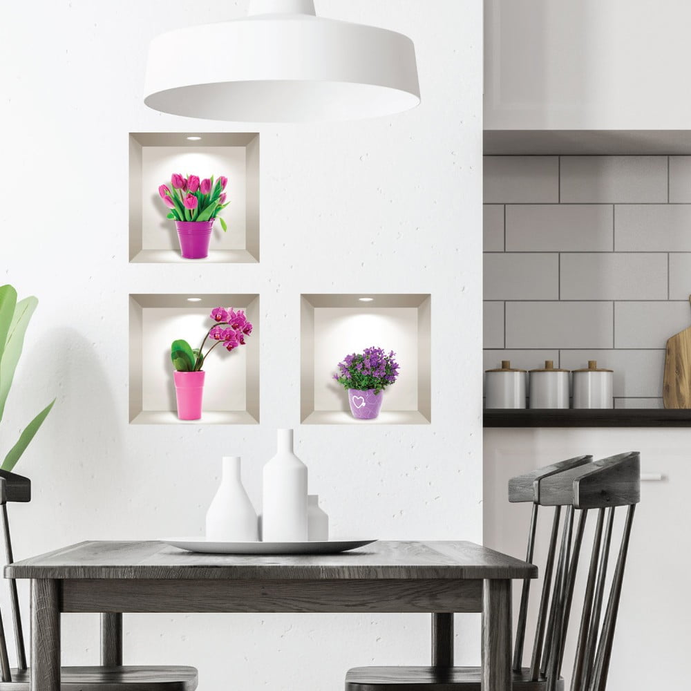 Sada 3 3D samolepek na zeď Ambiance Tulips, Orchids and Lilacs