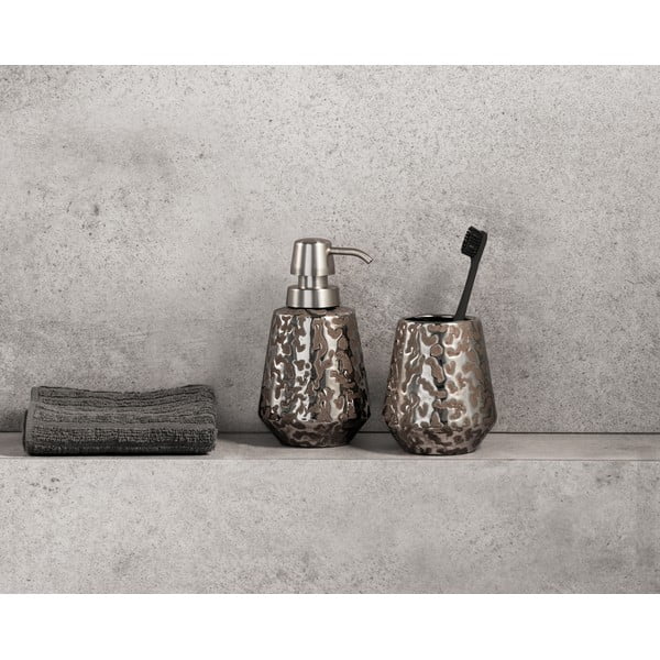 Keramický kelímek na zubní kartáčky ve stříbrné barvě Burgos – Wenko-image-3