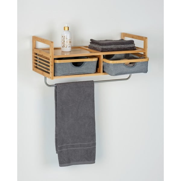 Bambusový nástěnný věšák s poličkou v šedo-přírodní barvě Bahari – Wenko-image-3